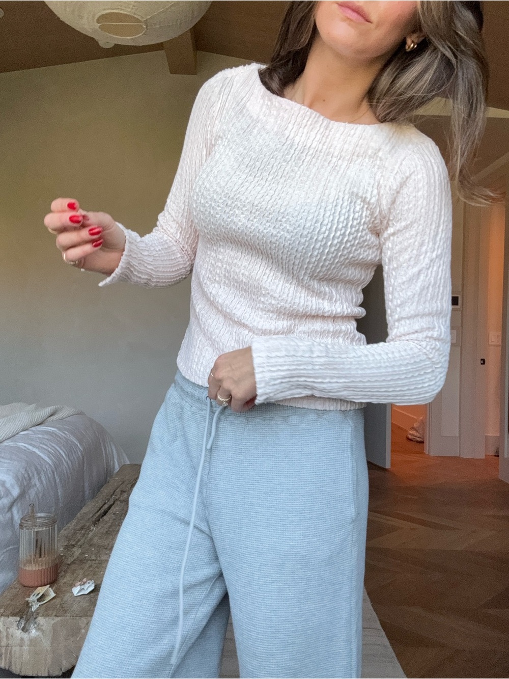 Sanctuary Cream Ribbed Long Sleeve Top